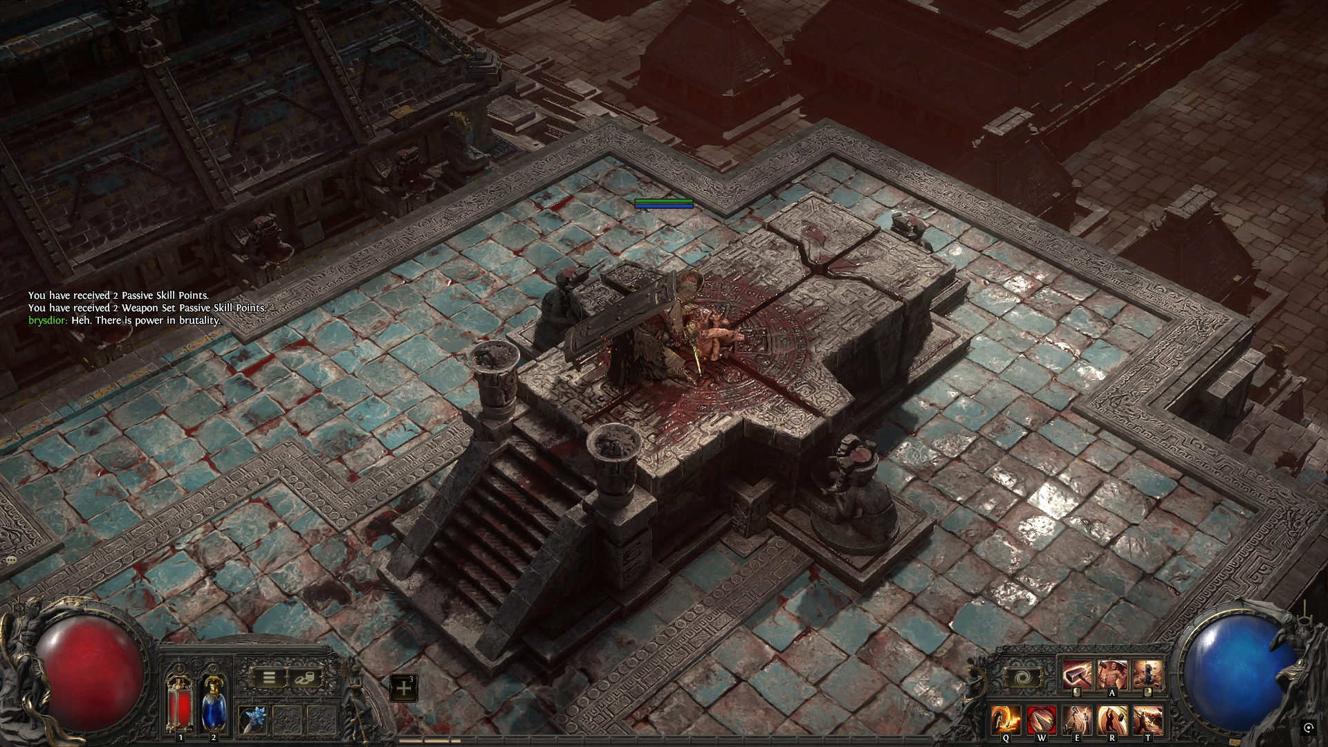 A Path of Exile 2 screenshot showing a character stabbing the Sacrificial Heart and receiving the rewards for completing the quest