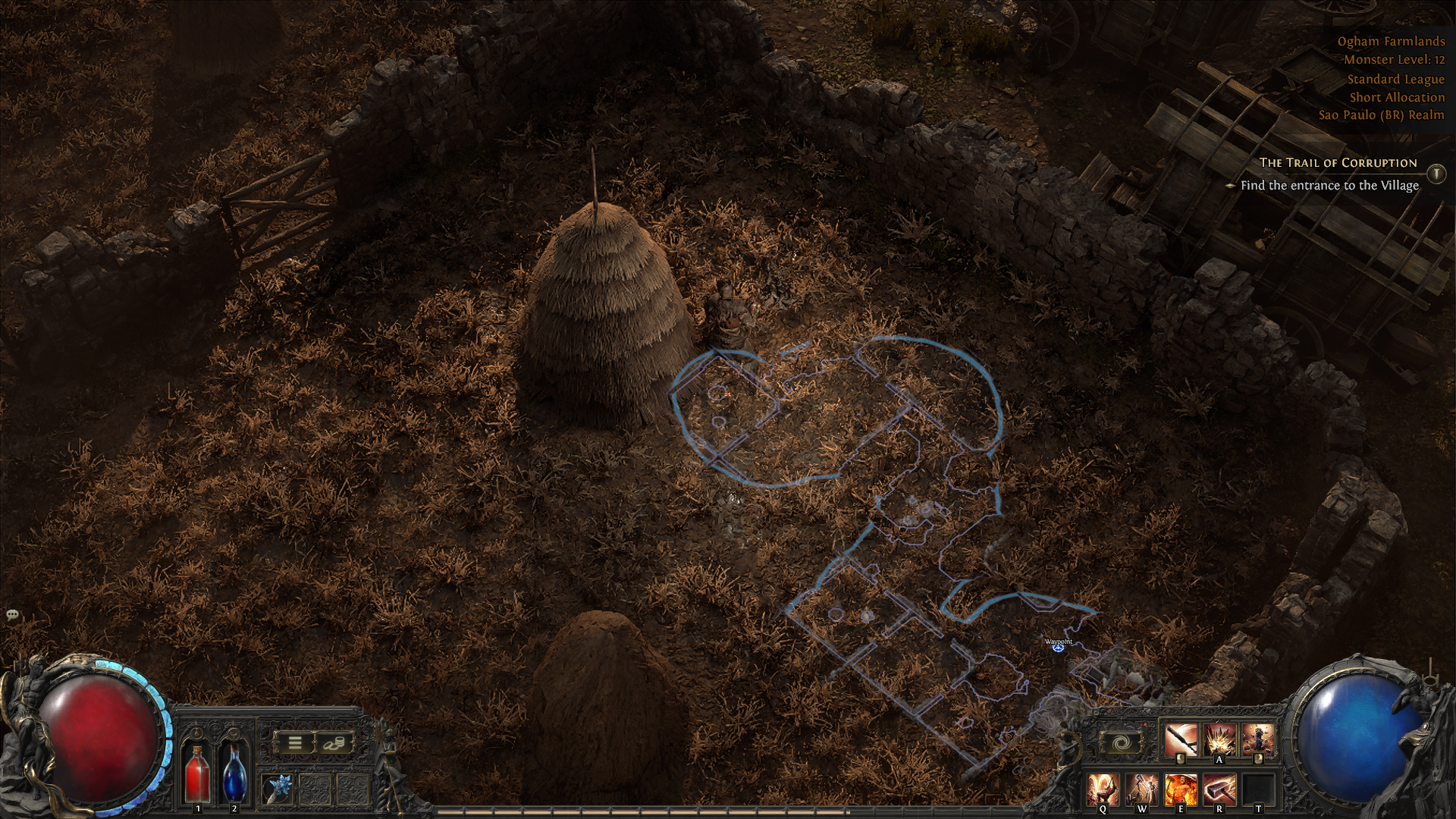 Path of Exile 2 screenshot showing the layout of one of the areas inn the game