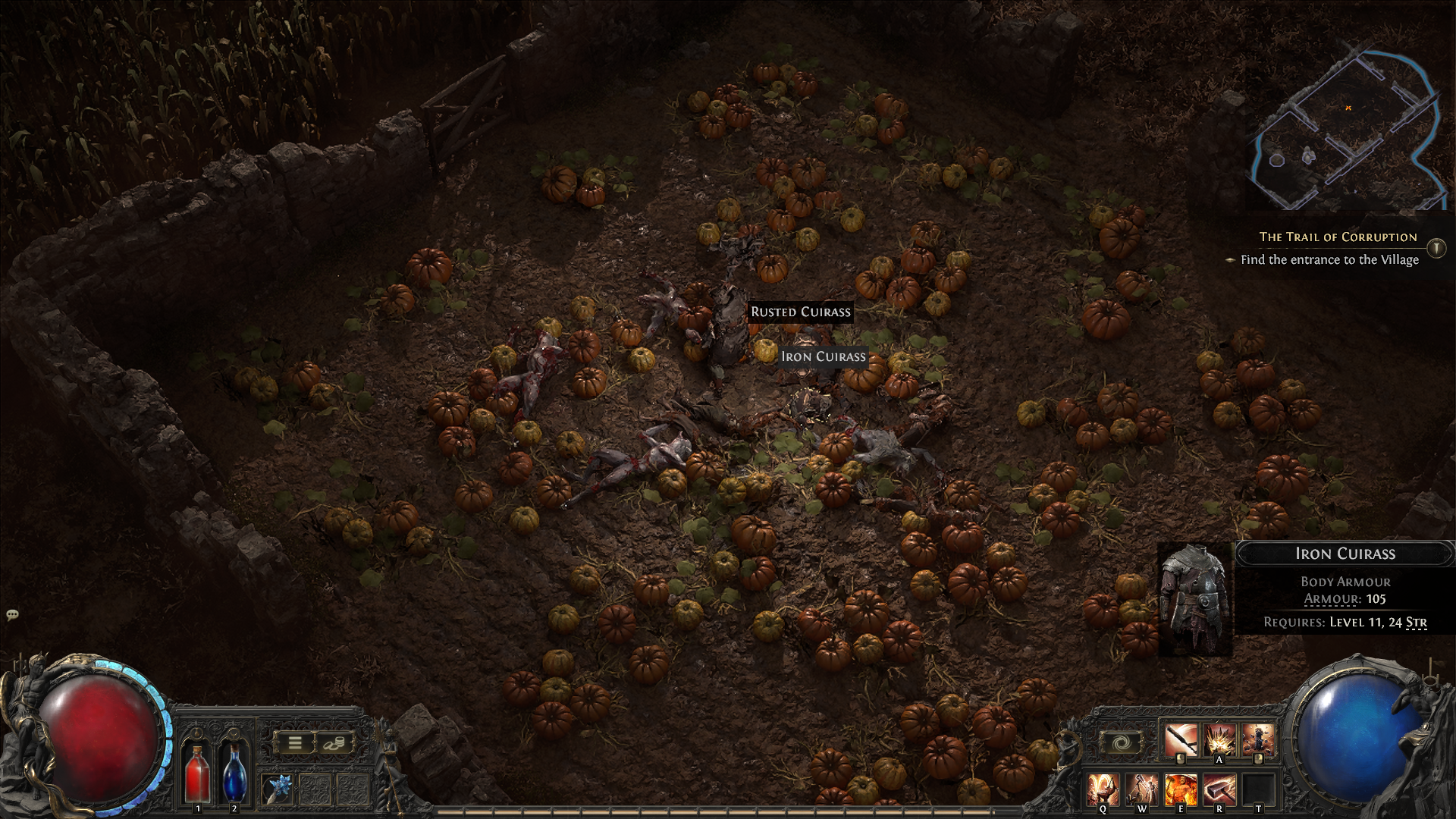 Path of Exile 2 screenshot showing pieces of equipment that dropped from enemies killed