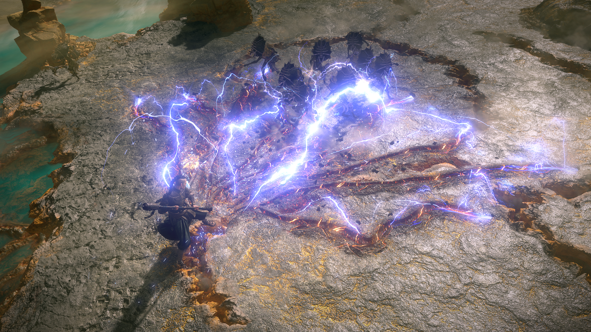 An official Path of Exile 2 screenshot showing a Monk attacking enemies from afar
