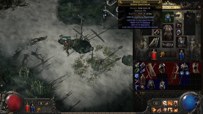A Path of Exile 2 screenshot showing a piece of armor used by the Warrior class