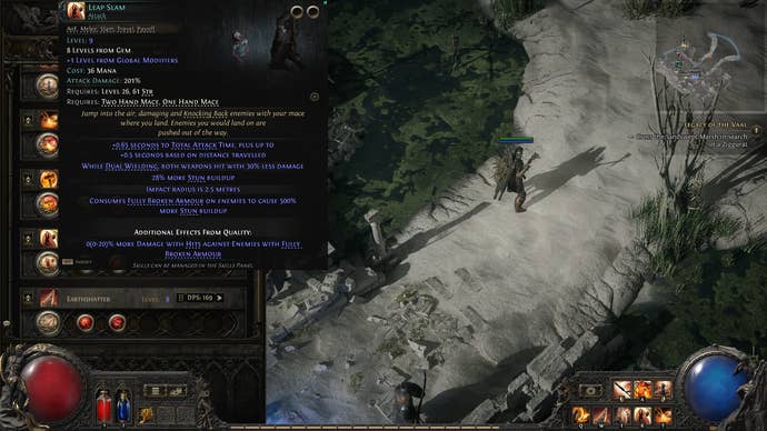 A Path of Exile 2 screenshot showing the Leap Slam skill