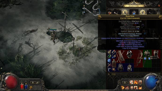 A Path of Exile 2 screenshot showing a two-hand mace that players can use with this build