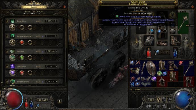 A Path of Exile 2 screenshot showing a sceptre that comes with a suffix that increases Spirit