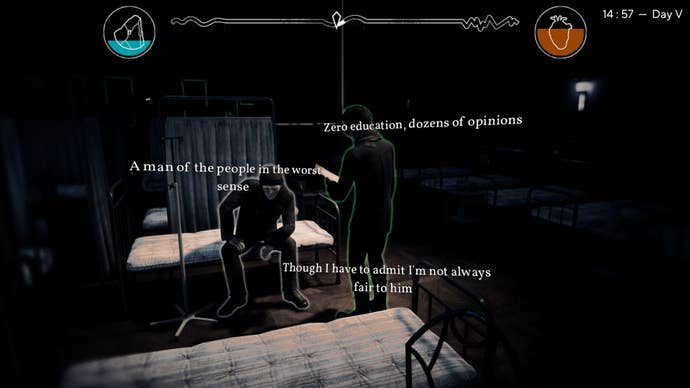 The player sees thoughts hovering above his assistant.