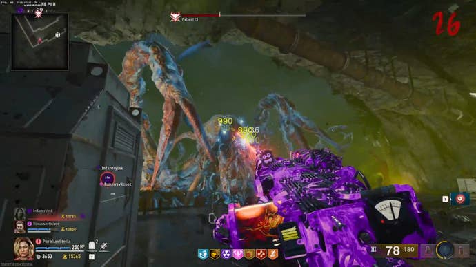 Battling the huge Patient 13 at the end of Terminus in Black Ops 6 Zombies.