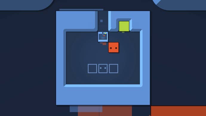 A red cube pushes other cubes around inside another cube in Patrick’s Parabox