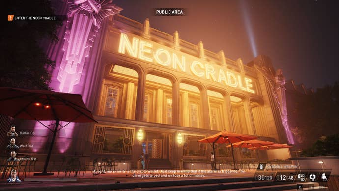 The front of a club you’re about to rob in Payday 3