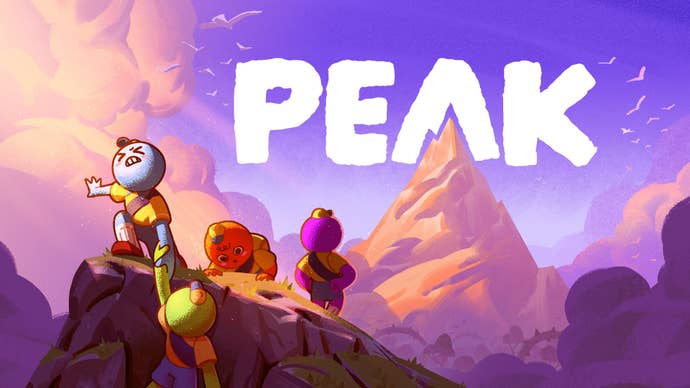 Key creation for Peak showing 4 colourful cartoon characters helping each different ascent a mountain.