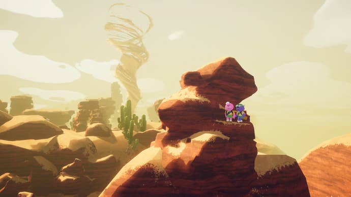 Some players climbing a butte adjacent a twister successful Peak's Mesa update.