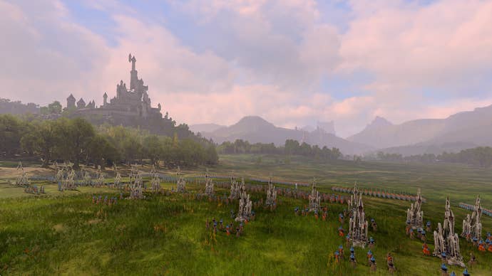 Arranging many trebuchets for battle in Total War: Warhammer 3.