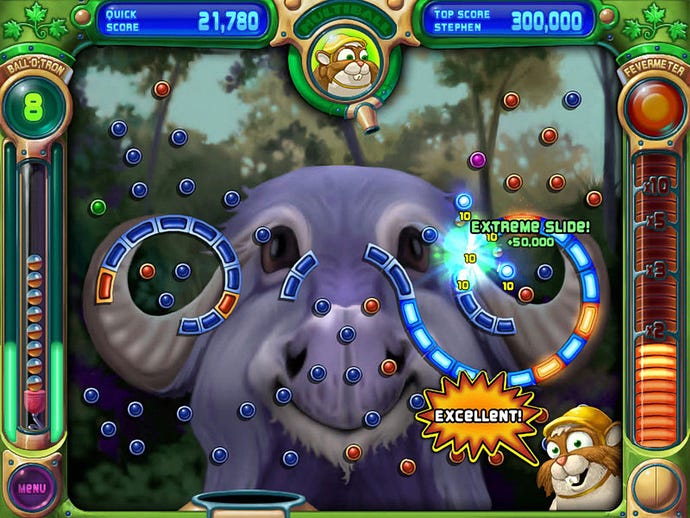 A friendly buffalo forms a puzzle board in Peggle Deluxe