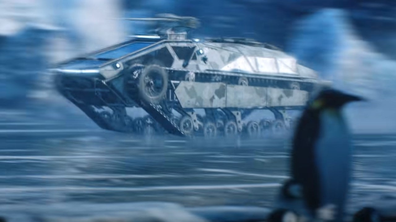A tank whizzes past a penguin in Battlefield 2042