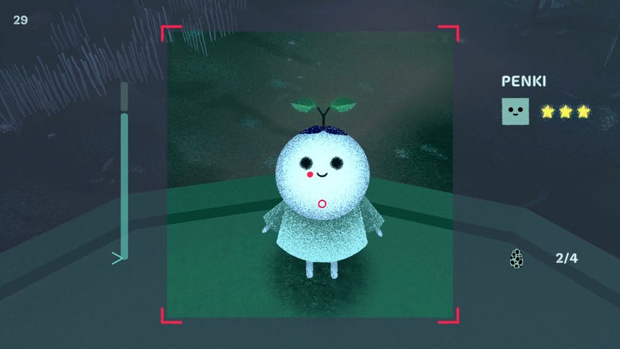 A sprite creature framed by a camera lens in Penko Park