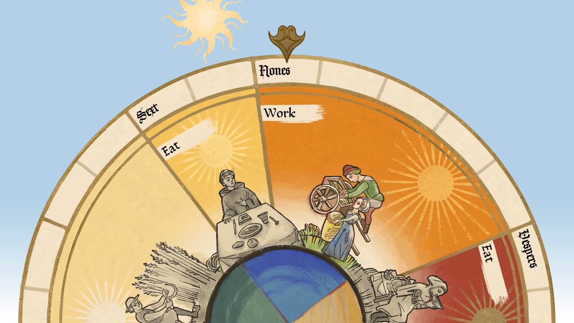 The time of day represented in an illuminated moving dial in Pentiment