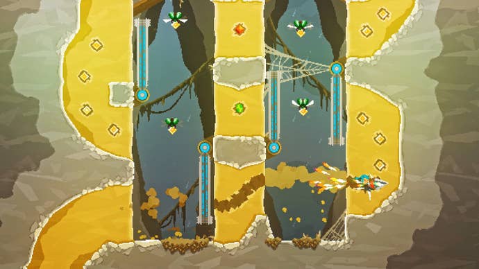 A blue-haired girl drills through dirt in Pepper Grinder