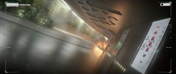 A corridor with flames at the end in the teaser trailer for the Perfect Dark reboot