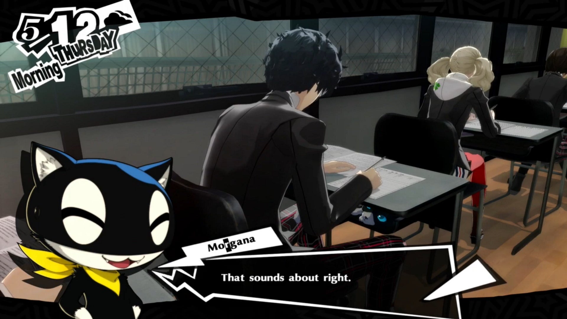 Persona 5 Royal classroom answers May: An anime cat tells an anime young man that his exam answer is probably correct - 5