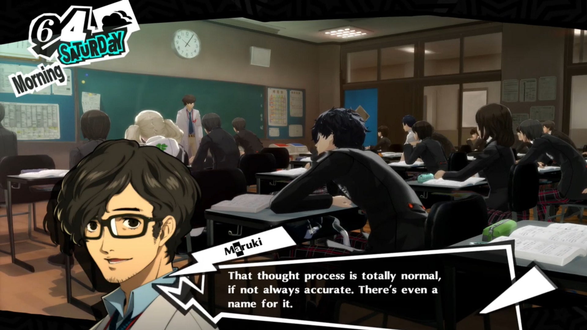 Persona 5 Royal classroom answers June: An anime man wearing glasses asks his students a question - 6