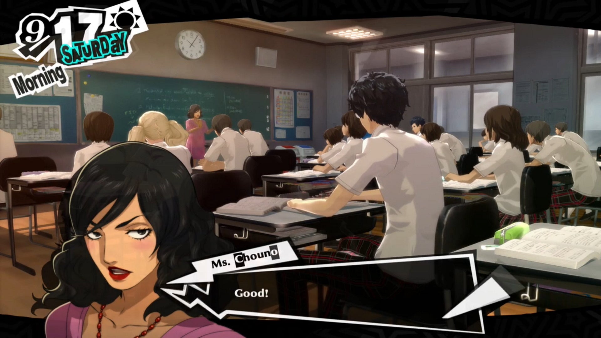 Persona 5 Royal classroom answers September: An anime woman praises a student in her classroom - 8
