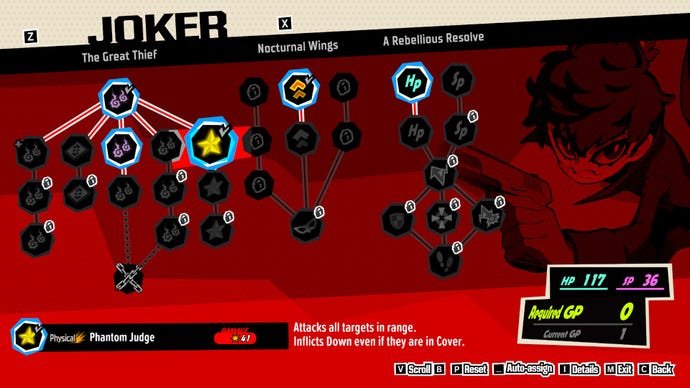 Joker's skill tree in Persona 5 Tactica.