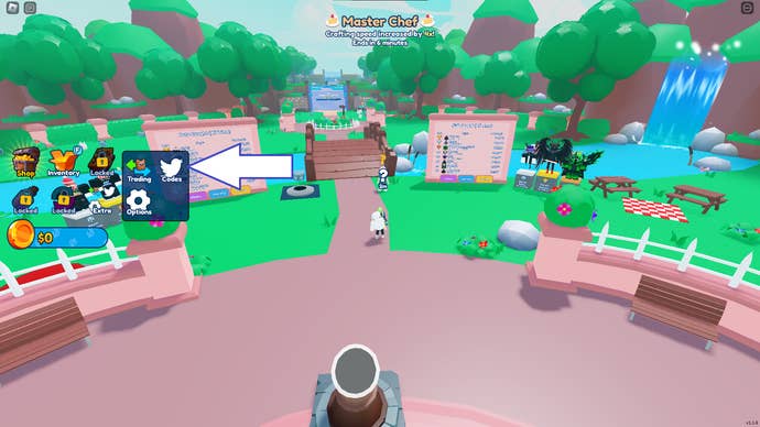 A screenshot from Pet Catchers in Roblox showing the game's codes button.