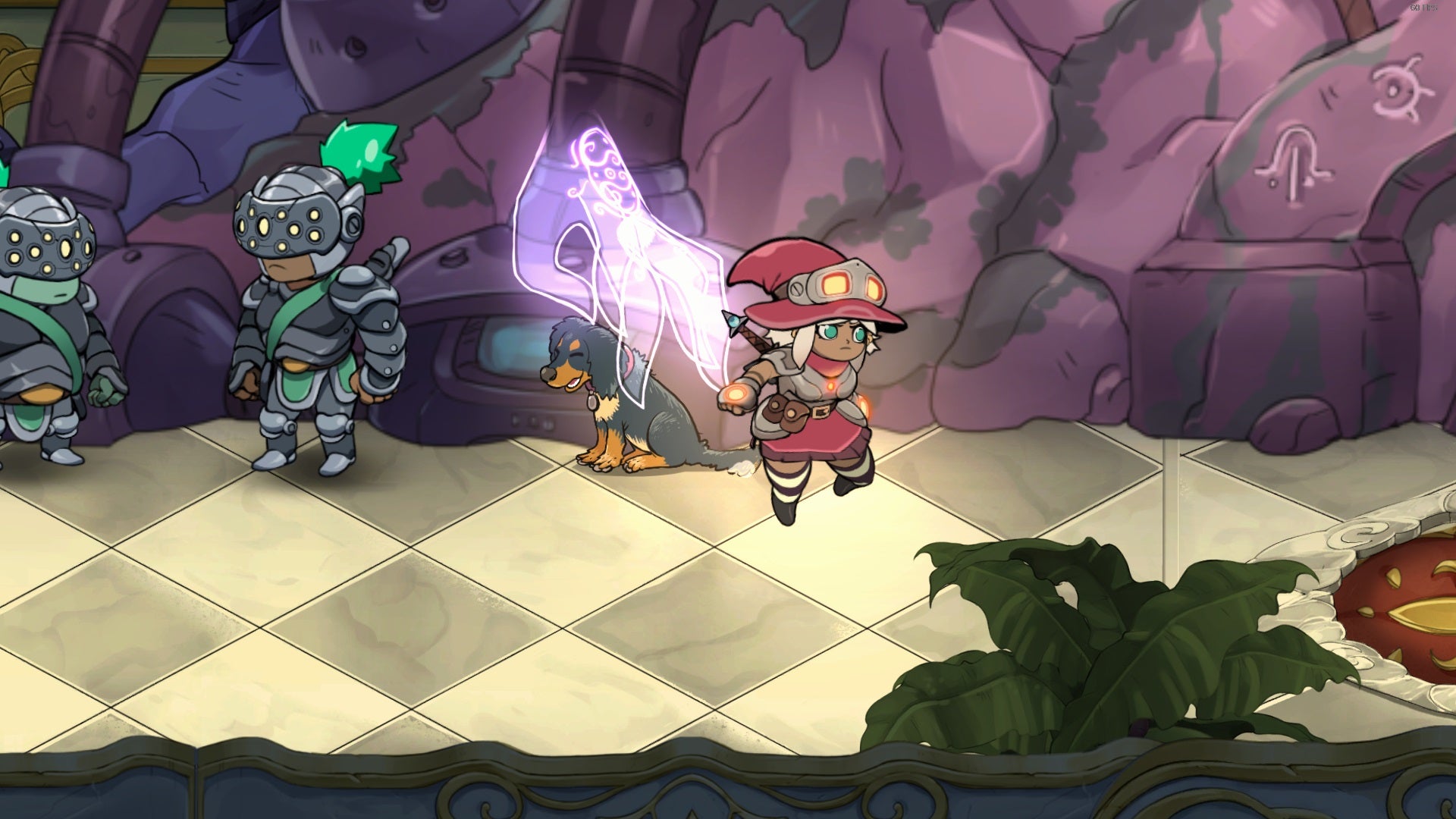 Petting the dog in The Knight Watch