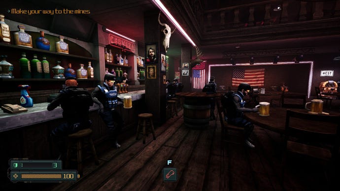 The enemies of Phantom Fury relax in a desert bar