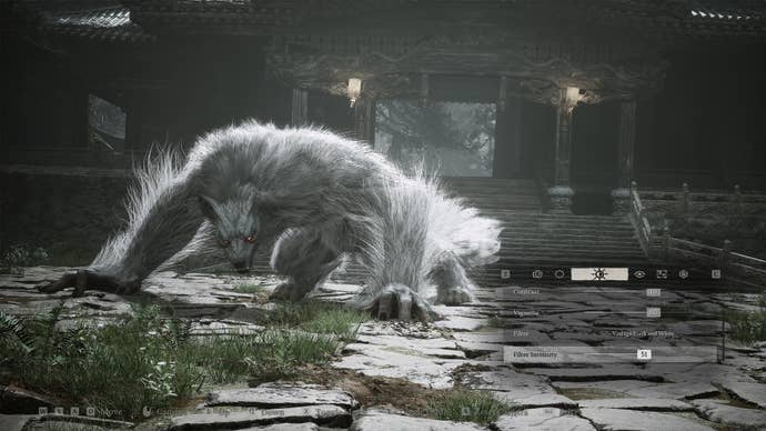 Black Myth Wukong’s photo mode menu, aimed at a boss.