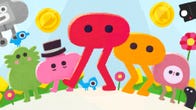 The characters of Pikuniku standing around the red blob with legs protagonist