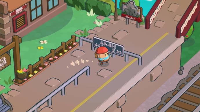 The player arrives at the caravan park via the train station in Pine Hearts