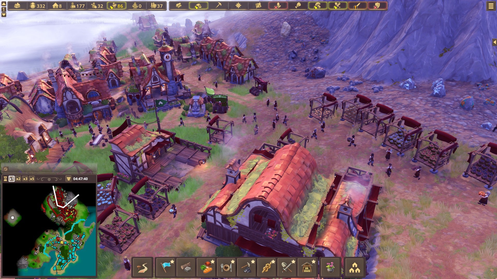 Villagers and workers move around town in Pioneers of Pagonia. - 3