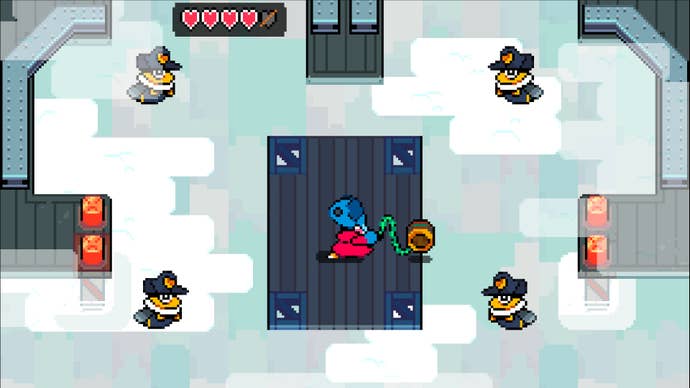 A blue creature prepares to unleash their yoyo at some wasps in Pipistrello and the Cursed Yoyo