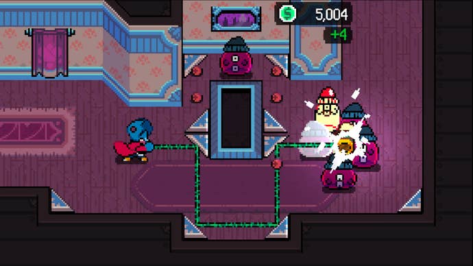 A blue creature uses a yoyo to bash monsters in Pipistrello and the Cursed Yoyo