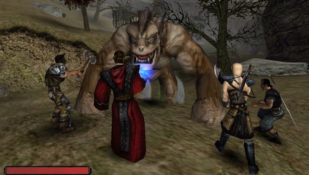 Four fantasy warriors battle a large monster in Gothic. - 1
