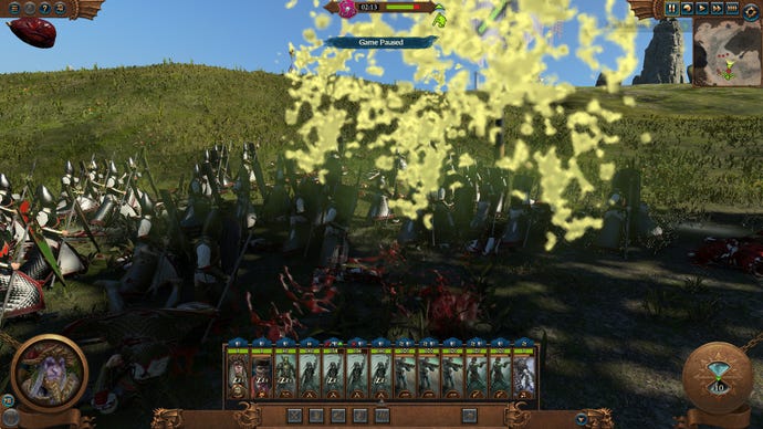Some elves get blown up by an exploding corpse in Total War Warhammer 3