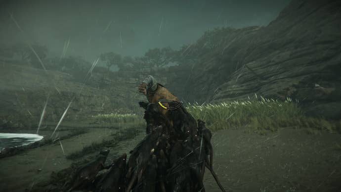 Rats climb up and eat a soldier on the shores of a beach in stormy weather.