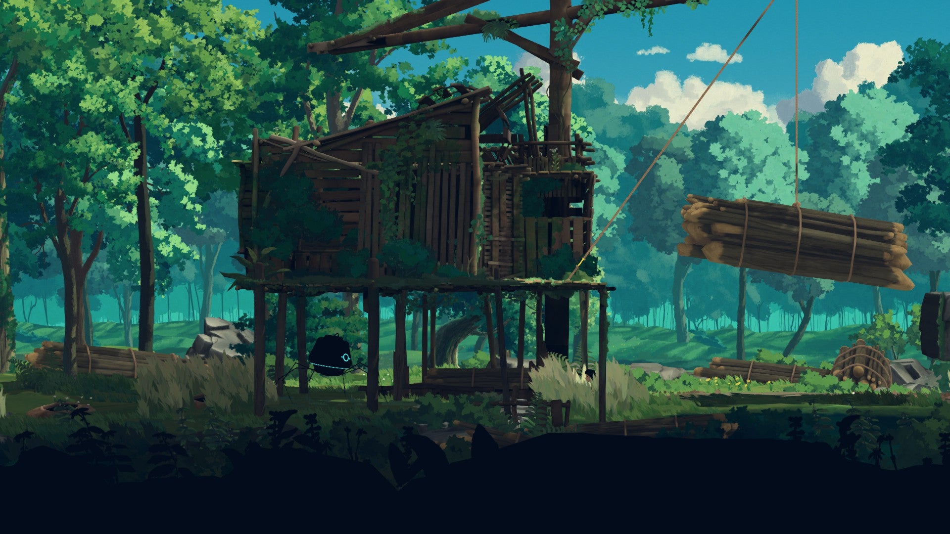 Lana hides in the grass from a robot-spider as she tries to solve a puzzle in Planet Of Lana