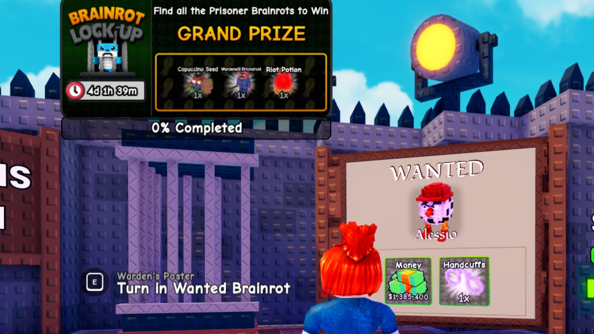 plants vs brainrots lock up event wanted brainrots poster and prison