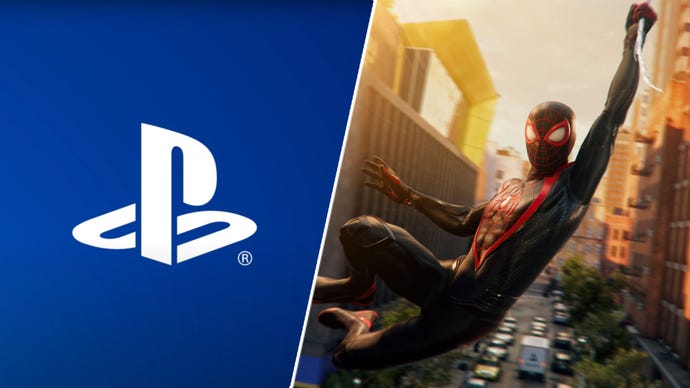 Miles Morales in Marvel's Spider Man 2 and a PlayStation logo.
