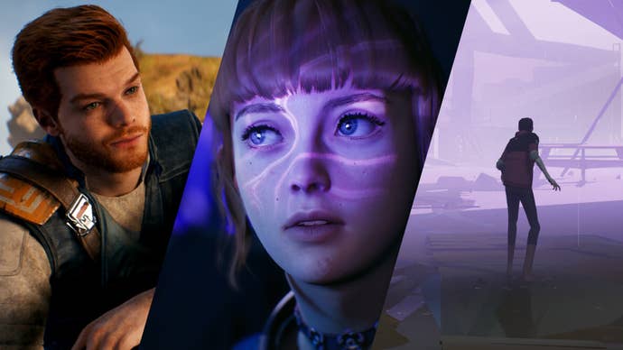 A montage of screenshots from Star Wars Jedi: Survivor, Lost Records: Bloom & Rage, and Somerville.