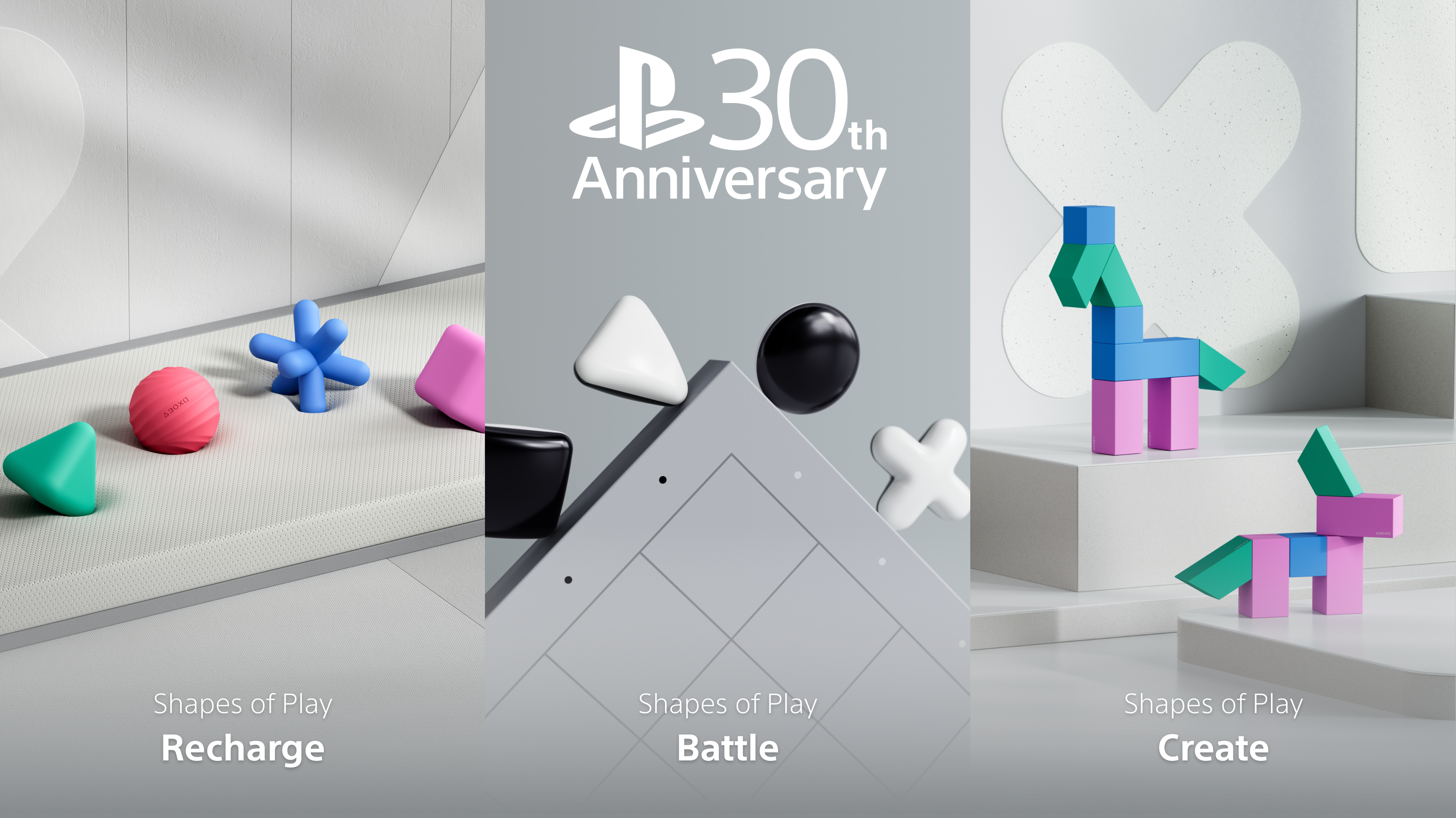 Promotional image showing PlayStation&rsquo;s 30th anniversary Shapes of Play toy range.