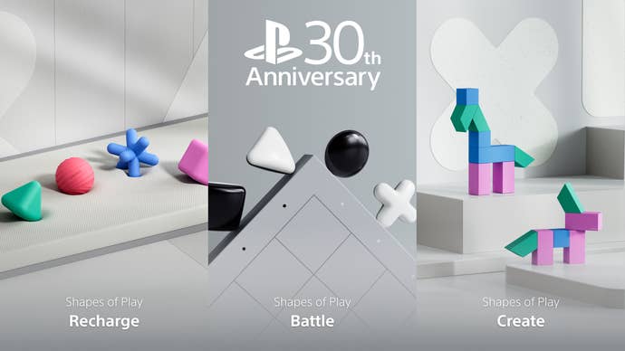 Promotional image showing PlayStation’s 30th anniversary Shapes of Play toy range.