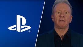 The Playstation logo alongside Jim Ryan's face.