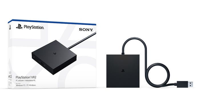 The box and adapter for Sony’s PlayStation VR2 headset on PC.