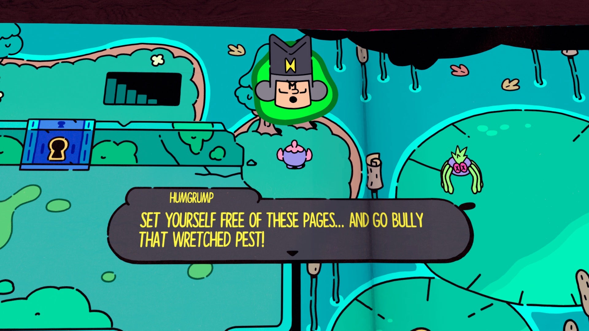 Humgrump portals a goblin into the 3D realm in The Plucky Squire. - 3