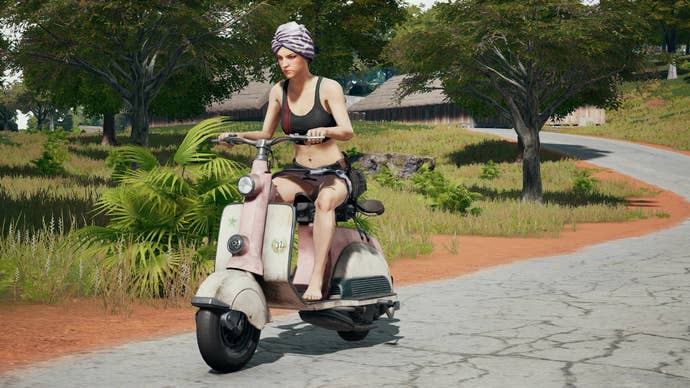 Riding a scooter in a Playerunknown’s Battlegrounds screenshot.