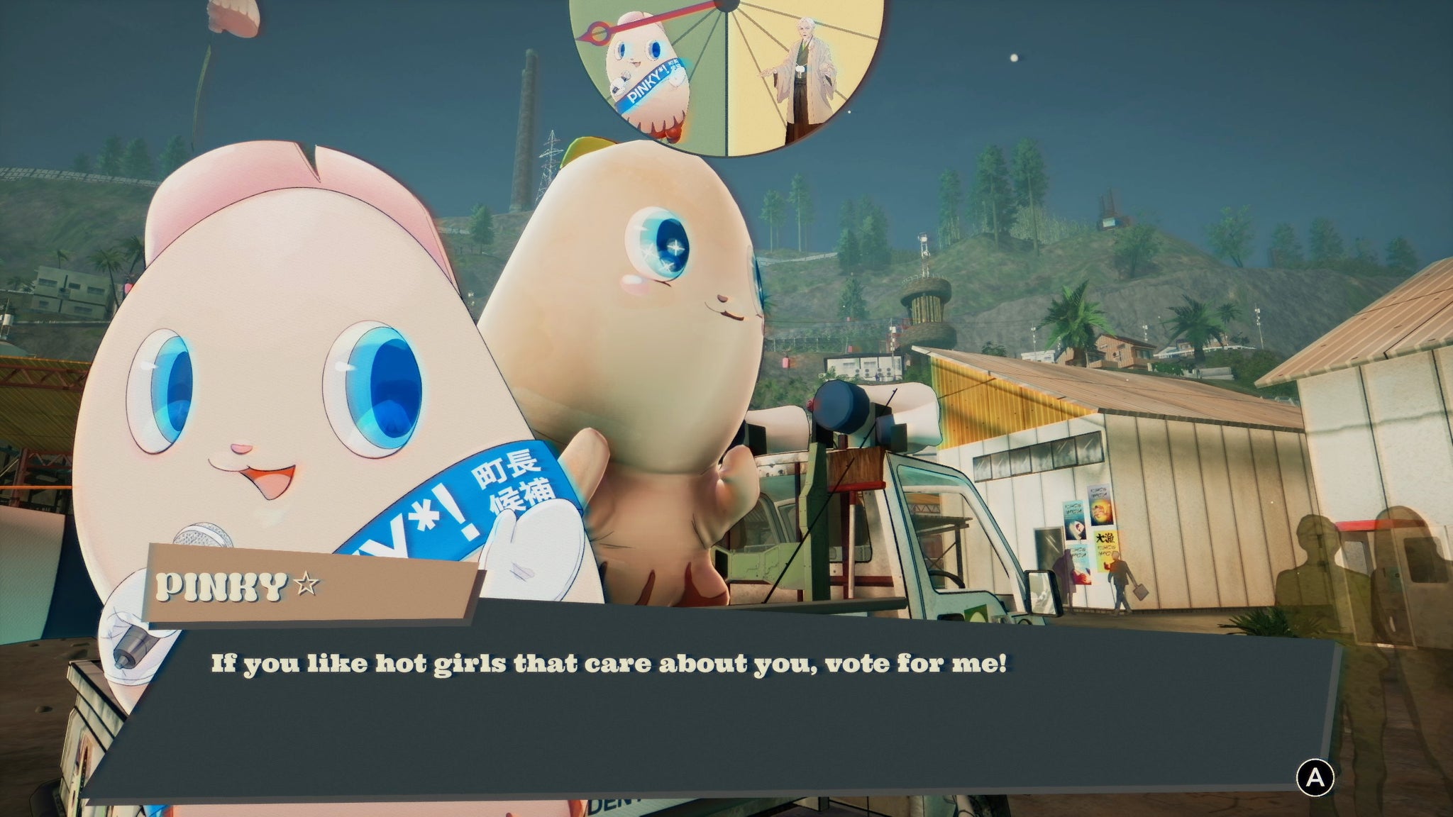 Pinky campaigning in Promise Mascot Agency. - 4