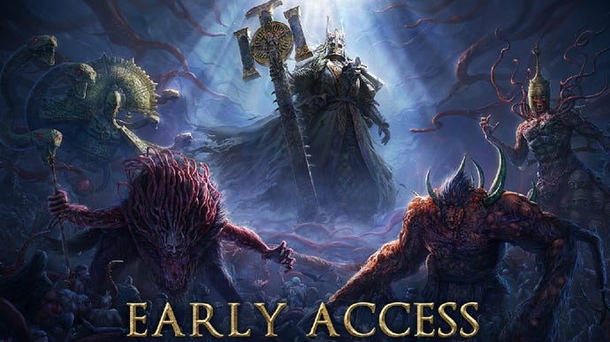 Artwork promoting Path of Exile 2’s early access, showing an armoured character surrounded by monsters.
