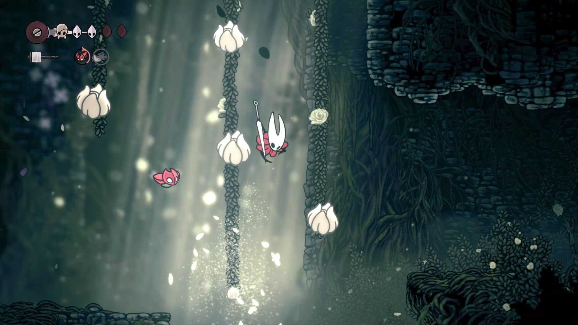 Hornet uses her Pogo technique to bounce off of white flowers in Hollow Knight: Silksong. - 8